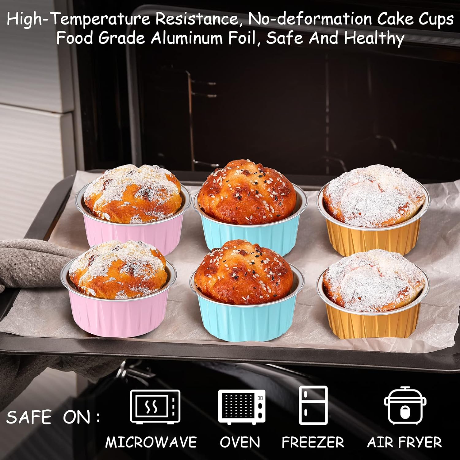 150 Pcs Aluminum Foil Baking Cups with Lids 5 oz Disposable Ramekins, Pink