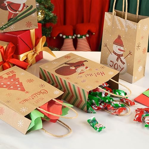 Miniatura 7 de VGOODALL 12 bolsas de regalo de Navidad con papel de seda, bolsas de regalo de Navidad con asa, bolsas de regalos de Navidad para intercambio de