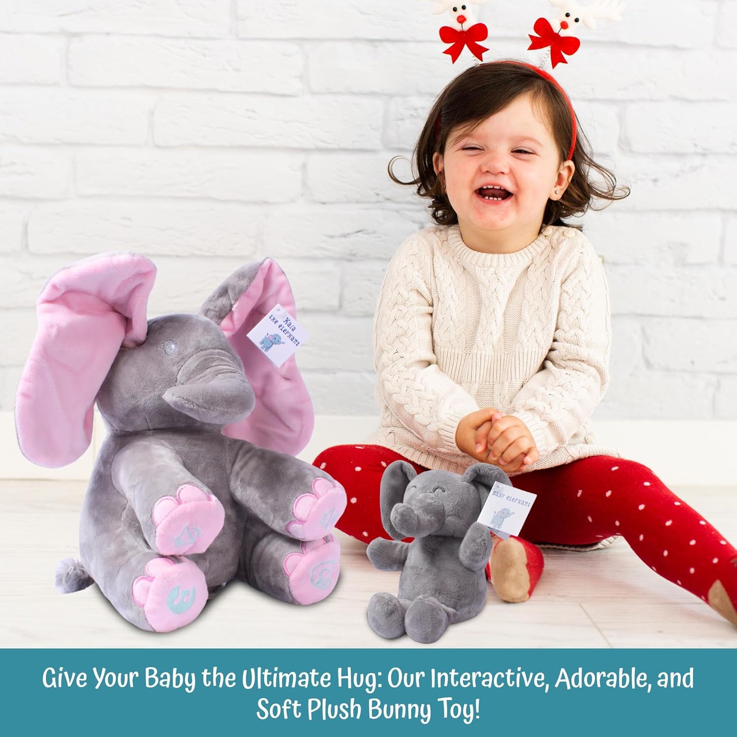Dimple Stuffed Animal Set - Kaia Interactive Musical Peek-A-Boo Elephant Stuffed Animal Toy & Soft Plush Baby Elephant, Gift for Birthday, Baptism, for Toddlers, Boys, Girls, Ages 0 - Up
