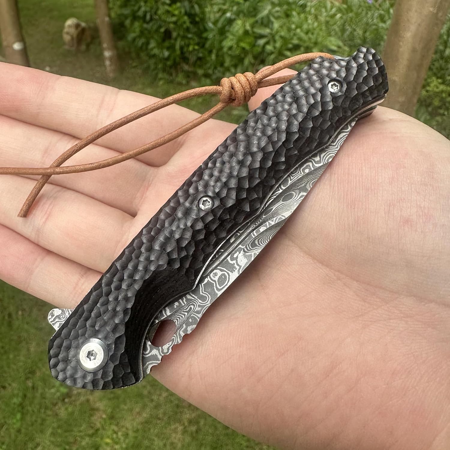 Damascus Steel Folding Pocket Knife, 3.54" VG10 Blade for Men and Women, Ebony Handle EDC Knife with Liner Lock for Outdoor Survival Camping Collection Hunting
