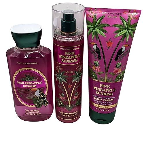 Miniatura 6 de Bath & Body Works Pink Pineapple Sunrise - Paquete de 3 piezas - Niebla de fragancia fina, crema corporal de hidratación definitiva y gel de ducha -