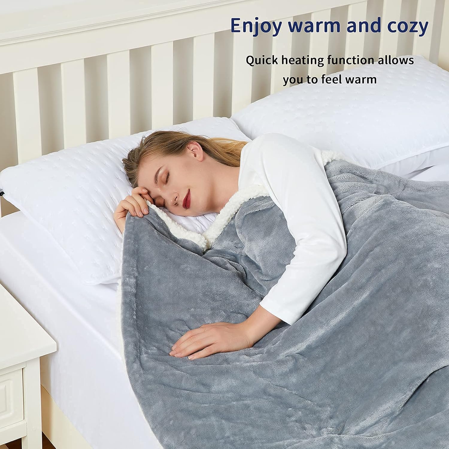 CAROMIO Electric Blanket Throw - Soft Thickened Flannel to Sherpa Reversible Heating Blanket 50" x 60", UL Certification 4 Heating Levels & 4 Hours Auto Off, Machine Washable Heated Throw Grey : Home & Kitchen