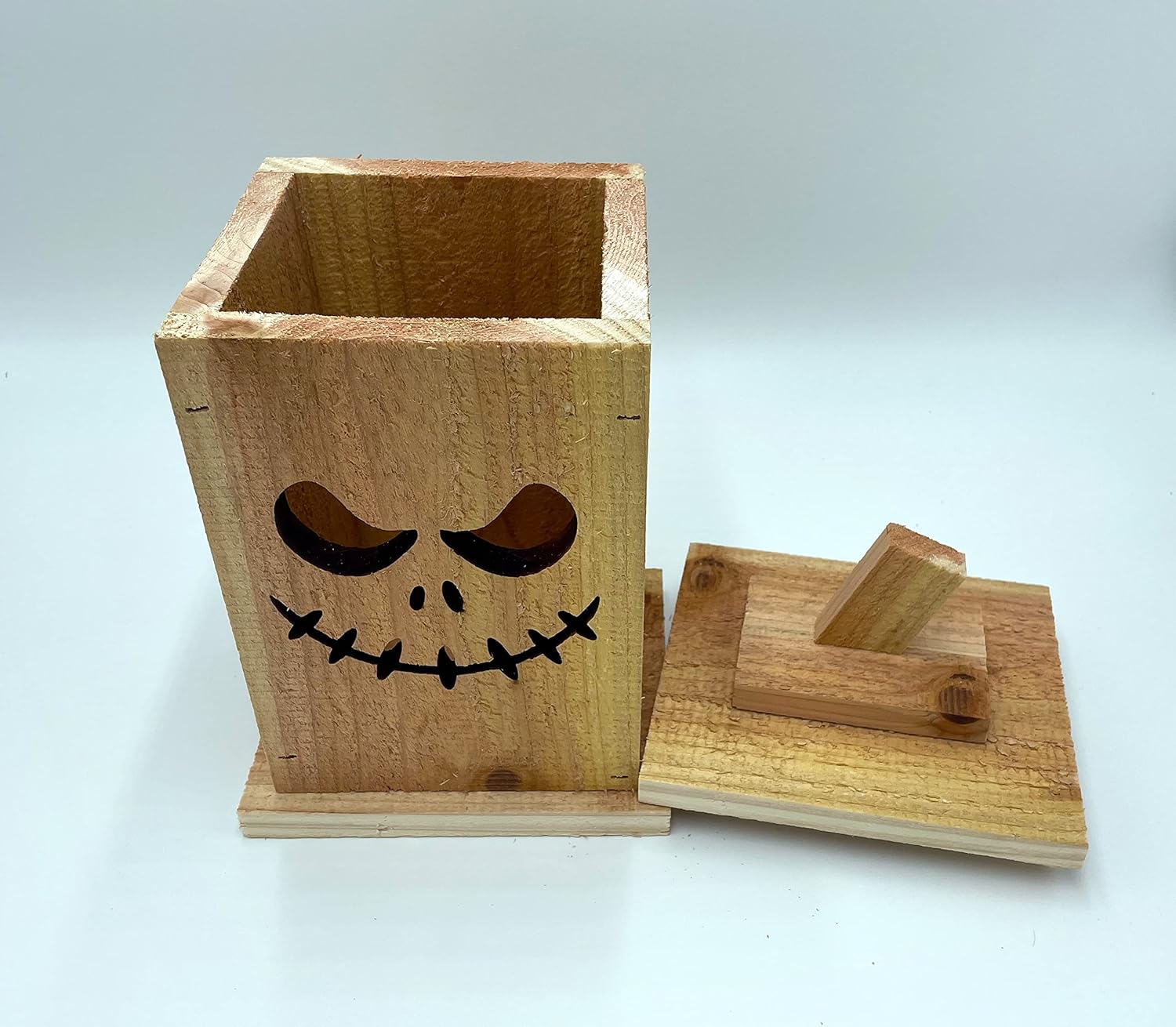 Handcrafted Rustic Cedar Wood Halloween Jack O’Lanterns - Many Designs Available (Scene 1)