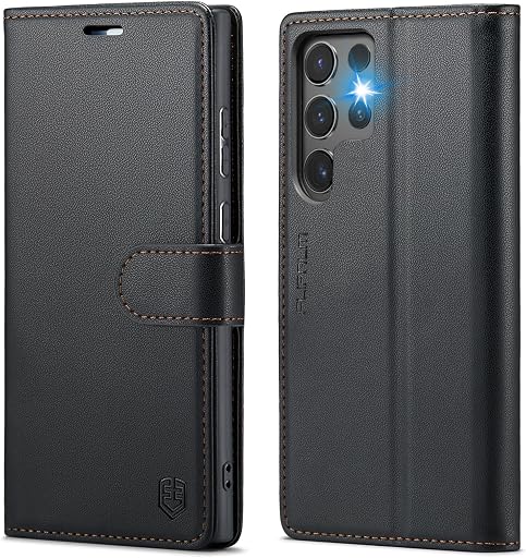 FLIPALM Wallet Case for Samsung Galaxy S24 Ultra, RFID Blocking Credit Card Holder, PU Leather Folio Flip Kickstand Protective Shockproof Cover for S24 Ultra (Black, for S24 Ultra - 6.8")