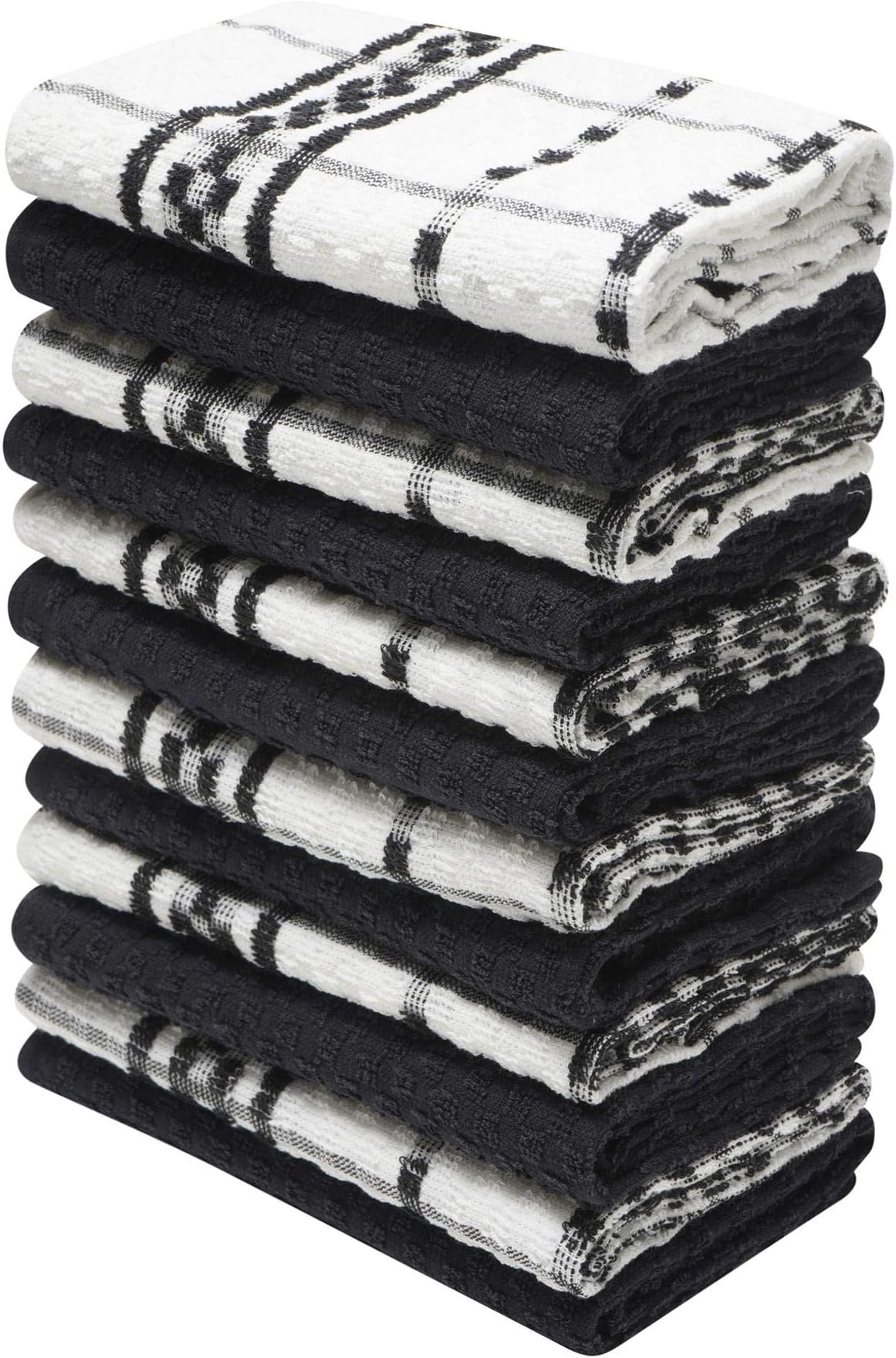 12 Pack Check Kitchen Towels Set 40 x 70 cm, Black and White 100