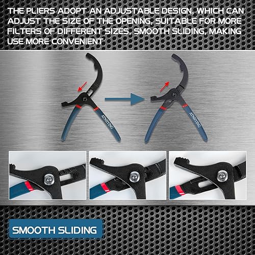 Miniatura 5 de ATNHYING Alicates de filtro de aceite de 8 pulgadas, llave de filtro de aceite pequeña ajustable para 2 pulgadas a 3-34 pulgadas, herramienta