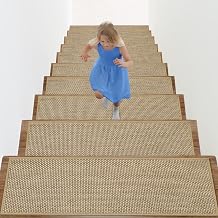 Arttown 15 Pcs 30" x 8" Linen Non-Slip Stair Tread Mats for Indoor Wooden Steps Step Mats with Reusable Adhesive Peel and Stick Carpet Stair Treads for Kids, Elderly and Pets, Beige