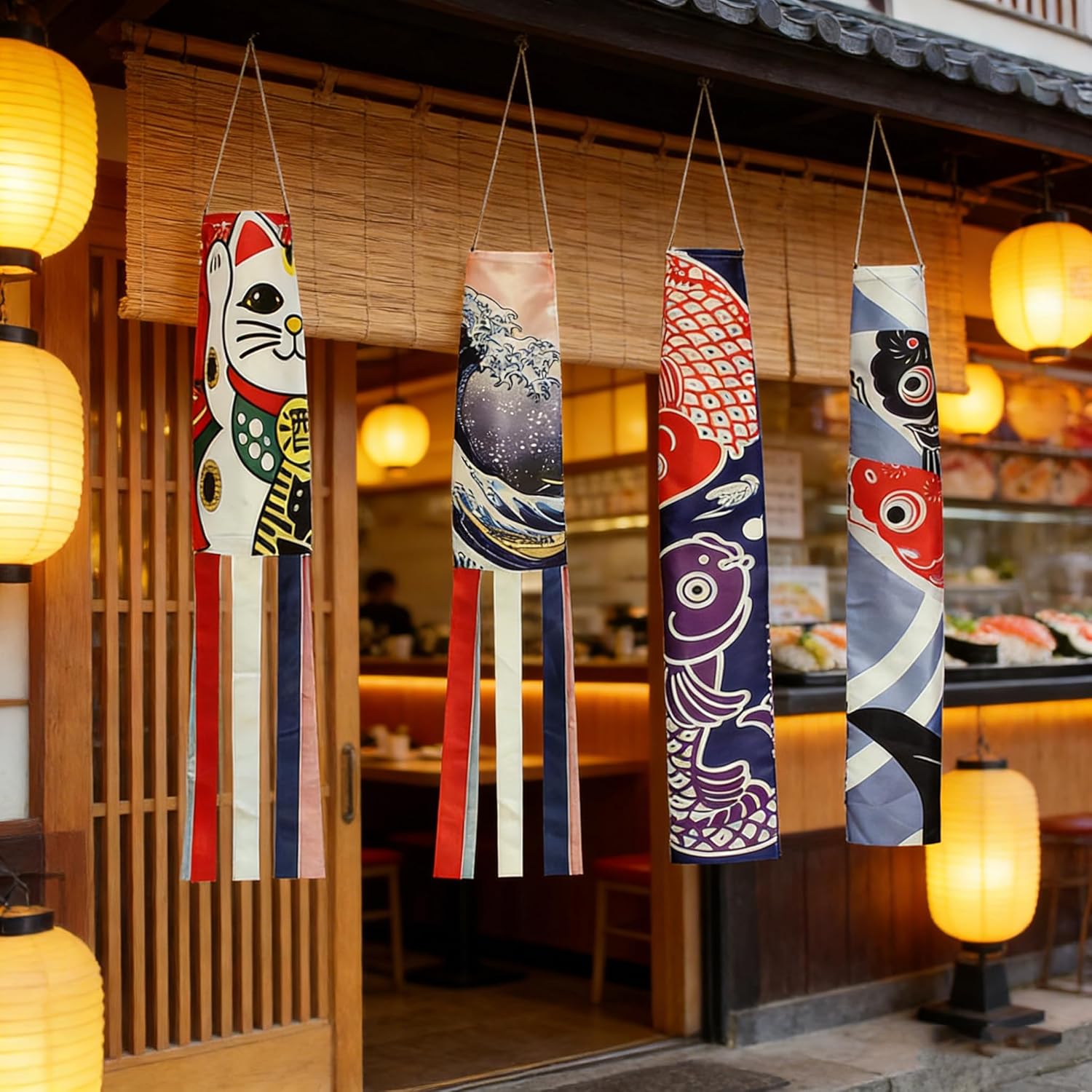 LUOZZY 4 Pcs Japanese Carp Windsock for Restaurant Japanese Koi Fish Windsock for Outdoor Hanging