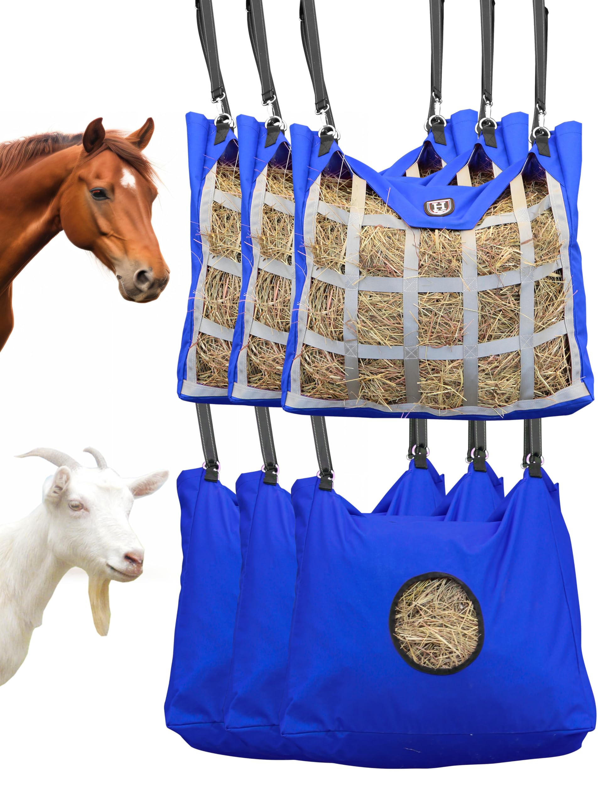 Sac à foin grand format pour cheval et poney imperméable bleu x3