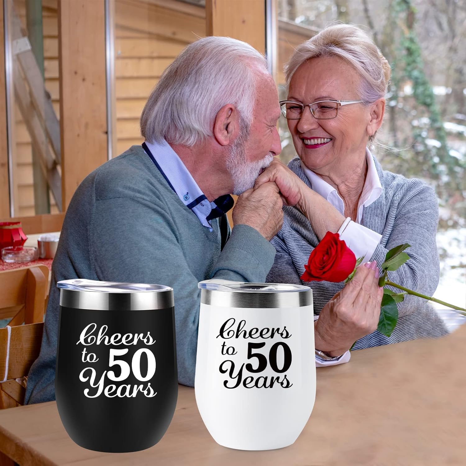 50th Anniversary Golden Wedding Gifts - 2 Pack 12 OZ Wine Tumbler for Couple, Wife, Husband, Parents, Grandparents - Image 5