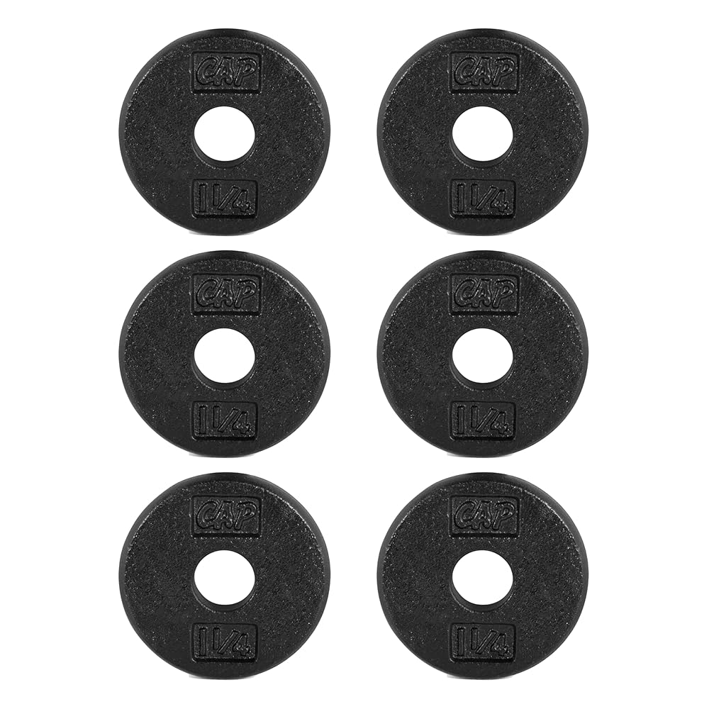 CAP Barbell Cast Iron Standard 1-Inch Weight Plate Set - Barbell Weights for Home Gym, Strength Training, and Weightlifting, 1.25 lb Set of 6, Black