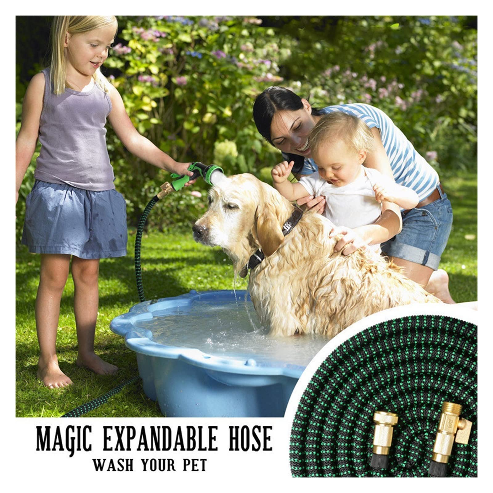 Manguera de jardín Manguera de goma mágica extensible Manguera de plástico ligera resistente al desgaste for riego de jardines(Garden hose set,100ft)