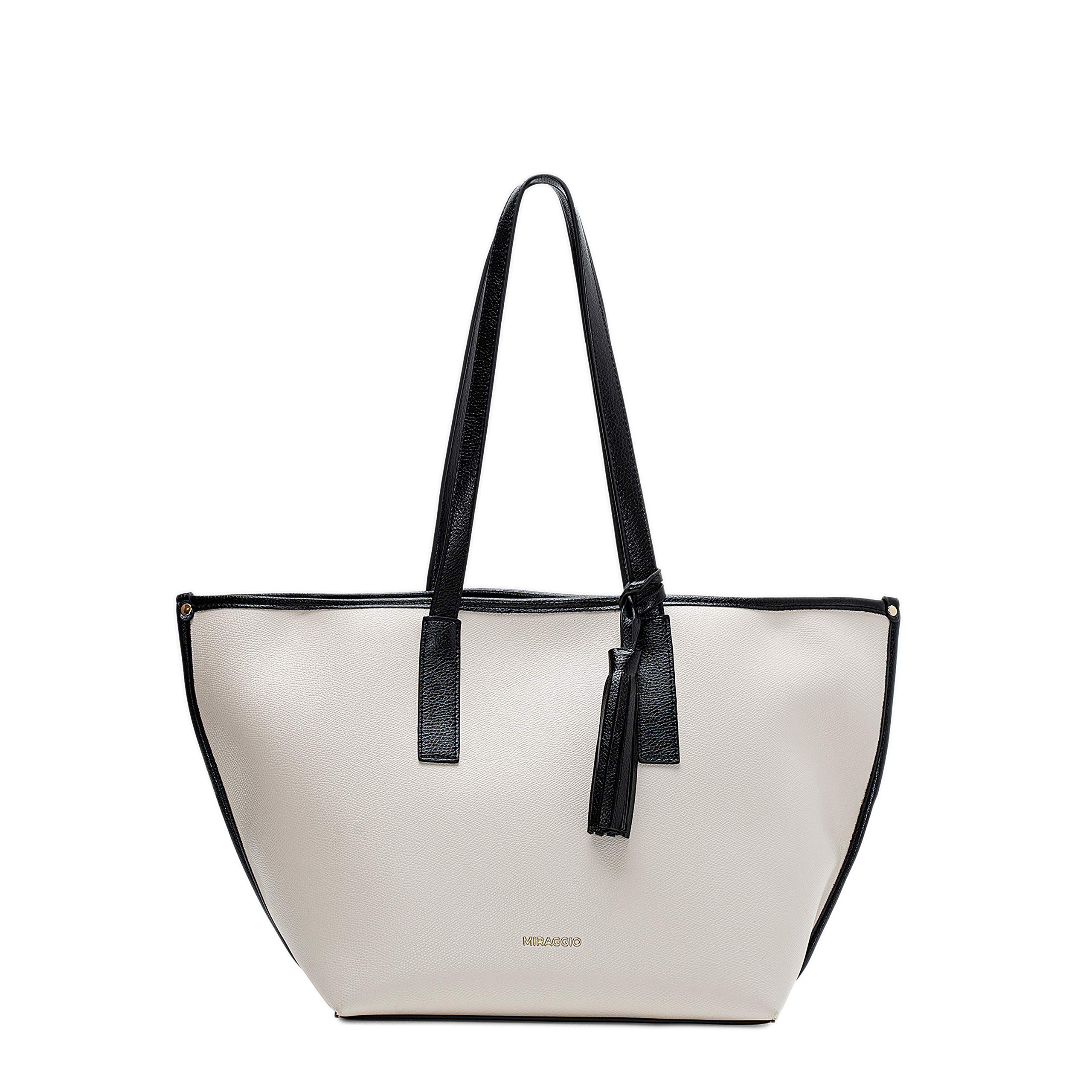 Miraggio Penelope Solid Tote Bag for Women - Black & White (B085MFFHMZ) Amazon Price History, Amazon Price Tracker