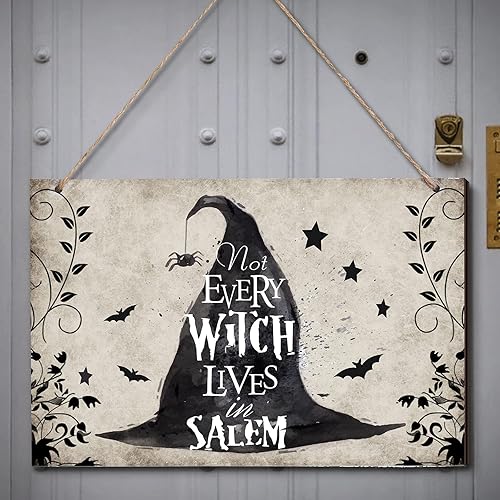Decoración de pared de bruja de Halloween, vintage, espeluznante, arte de pared de bruja, letrero de madera, decoración rústica para colgar en