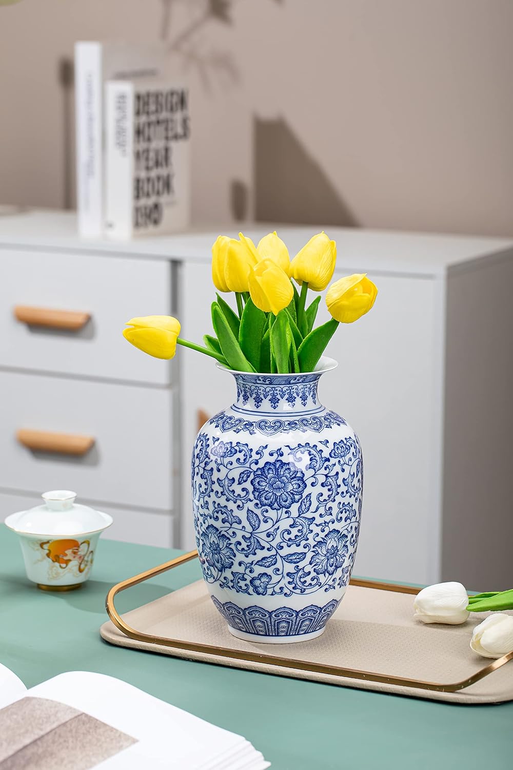 Blue Vase, Chinoiserie Vase, Ginger Jar Vase for Home Decor, Blue and White Porcelain Decor,9 "H