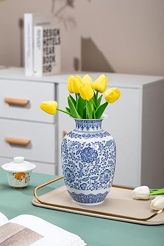 Miniatura 6 de Jarrón azul, jarrón chinoiserie, jarrón de jengibre para decoración del hogar, decoración de porcelana azul y blanca, 9 pulgadas de alto