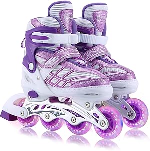 Kinder Inline Skates für Mädchen, verstellbare 4-Größen Inline Rollschuhe mit Allen leuchtenden Rädern für Kinder Mädchen