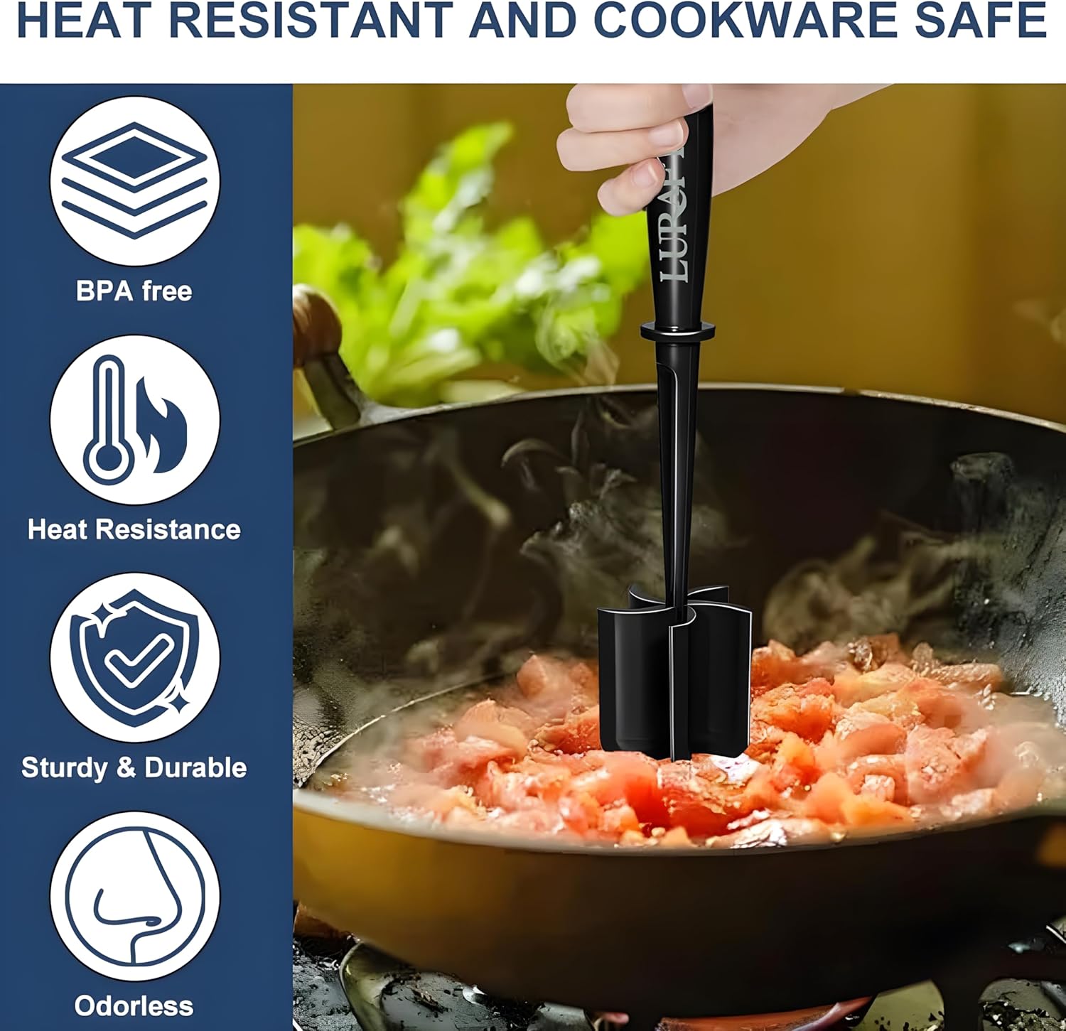 Nylon Meat Chopper Tool | Heat Resistant & Non Scratch Kitchen Utensil for Mixing, Mashing, Stirring & Blending | Lightweight, Durable, Easy To Clean & Store with Comfortable Grip