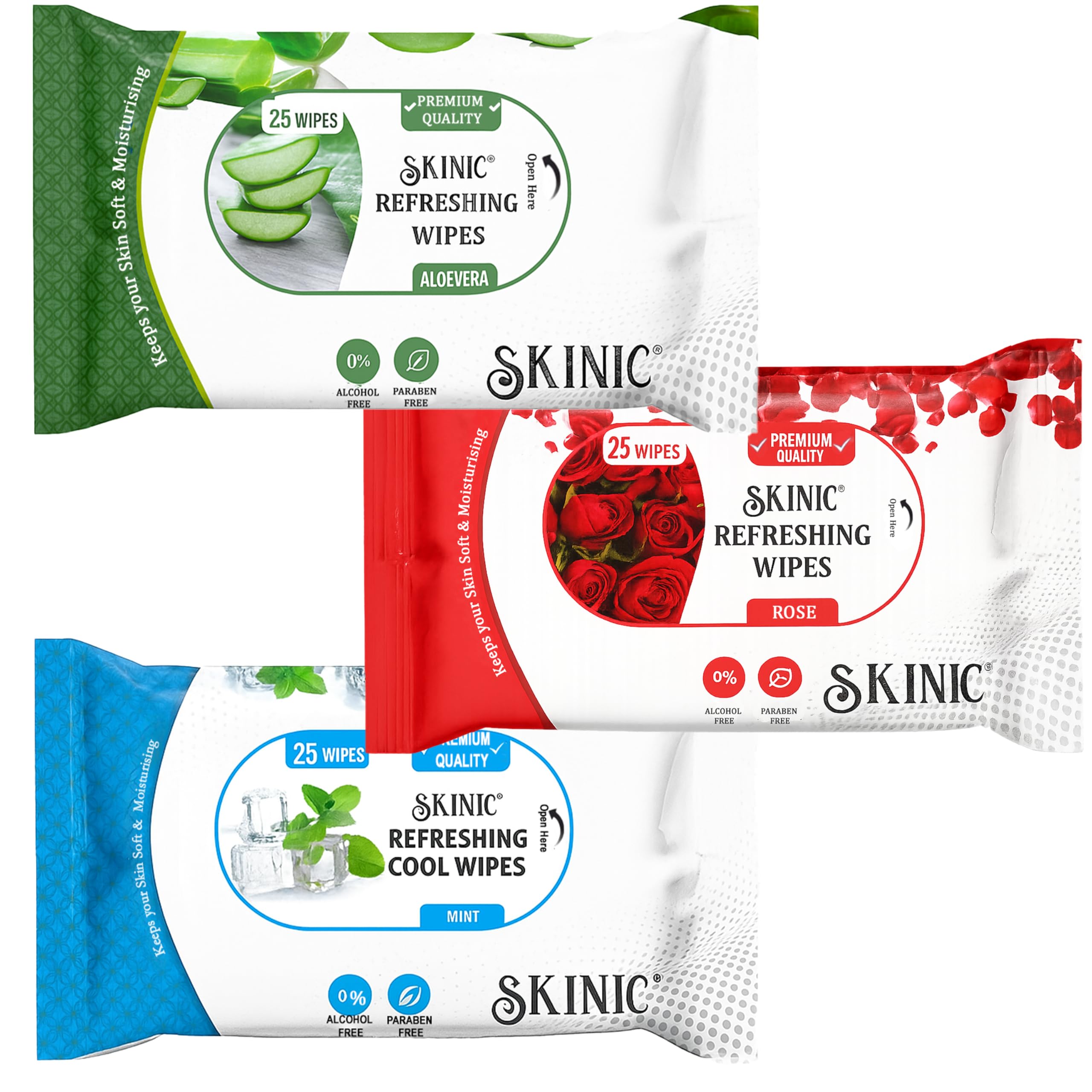 Refreshing Wet Wipes Combo- Aloe Vera, Rose, Mint-3 Packs×25 Wipes-image-39