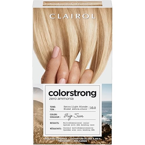 Clairol ColorStrong Permanent Hair Dye, Ammonia‑Free, PPD‑Free, 100% Gray Coverage with Bonding System, 10.0 Extra Light Blonde - Big Sur Hair Color, Pack of 1