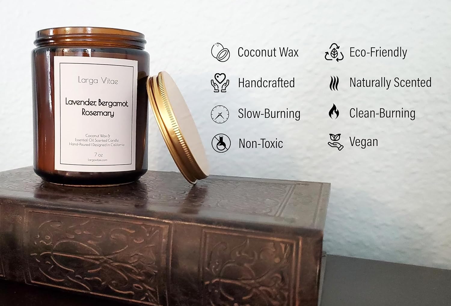 All-Natural Lavender, Bergamot, Rosemary Aromatherapy Essential Oil Candle, Safe for People and Pets, Made with Pure Sustainable Organic Vegan Coconut Wax, Allergy Friendly, Non Toxic, Zero Waste - Image 2