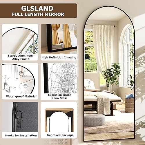 Miniatura 3 de GLSLAND Espejo arqueado de longitud completa de 26 x 71 pulgadas, espejo negro de cuerpo completo, espejos de piso extra grandes para dormitorio,