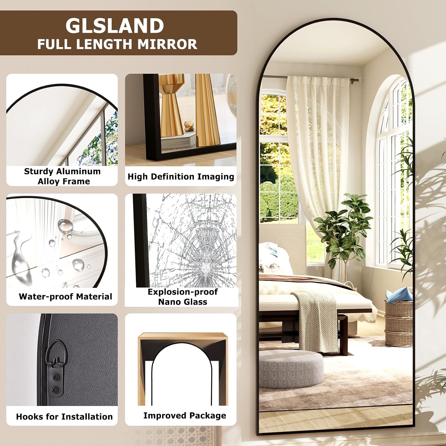 GLSLAND Arched Full Length Mirror, 21x64 Inch - Image 4