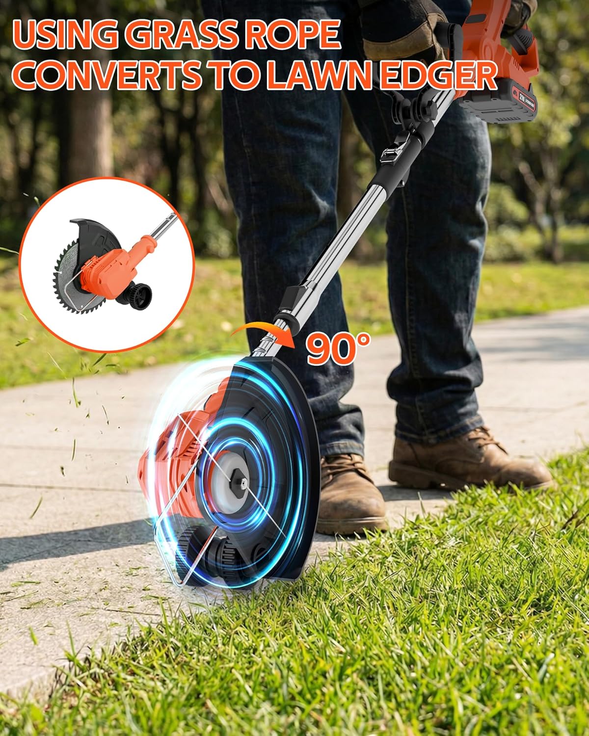 21V Electric Weed Wacker, 3 in 1 Lightweight Cordless Weed Eater, Grass Weed Trimmer/Edger/Lawn Mower/Brush Cutter with 2 x 2.0Ah Batteries and 3 Types Blade for Garden and Yard