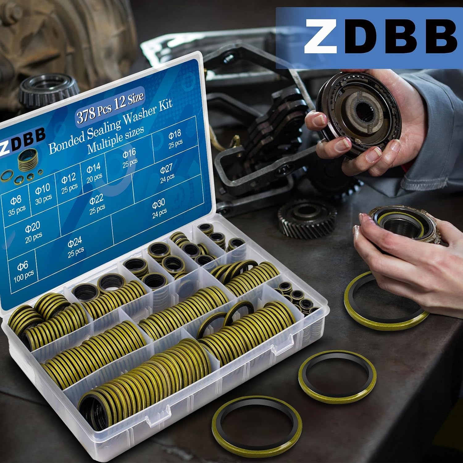 ZDBB 12 Sizes 378 Pcs Bonded Sealing Washer Kit,Automotive Self-Centred AC Seal Metal Rubber Gasket Repair Assortment Set M6 M8 M10 M12 M14 M16 M18 M20 M22 M24 M27 M30 (Metric)