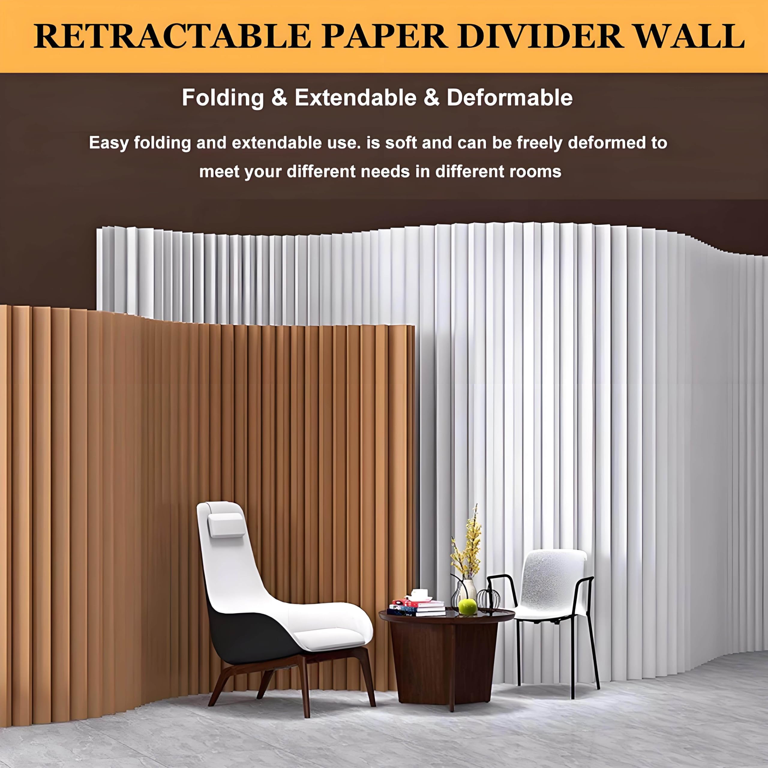 Biombo separador de ambientes,separador de pared para separar ambientes,separador independiente para interiores,para casa,oficina,estudio,exposición,papel kraft plegable.,White-5 * 2.4m/16.4 * 7.87FT