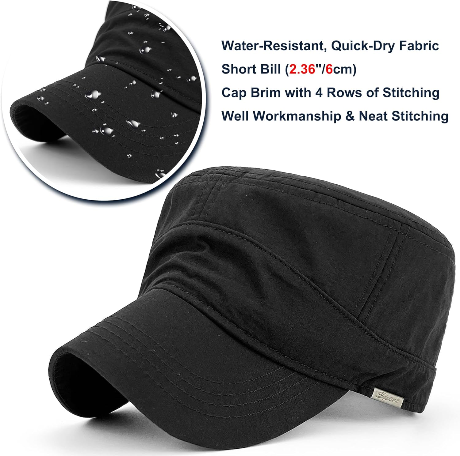 Water Resistant Cadet Caps for Women Army Military Hats for Men Quick Dry Flat Top Dad Cap - Image 3