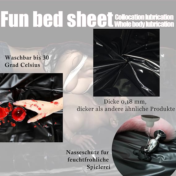 Erotic Waterproof Couples Bed Sheet, 220 x 200 cm, Waterproof Love Blanket for Sex Washable Latex Sheet (Black)