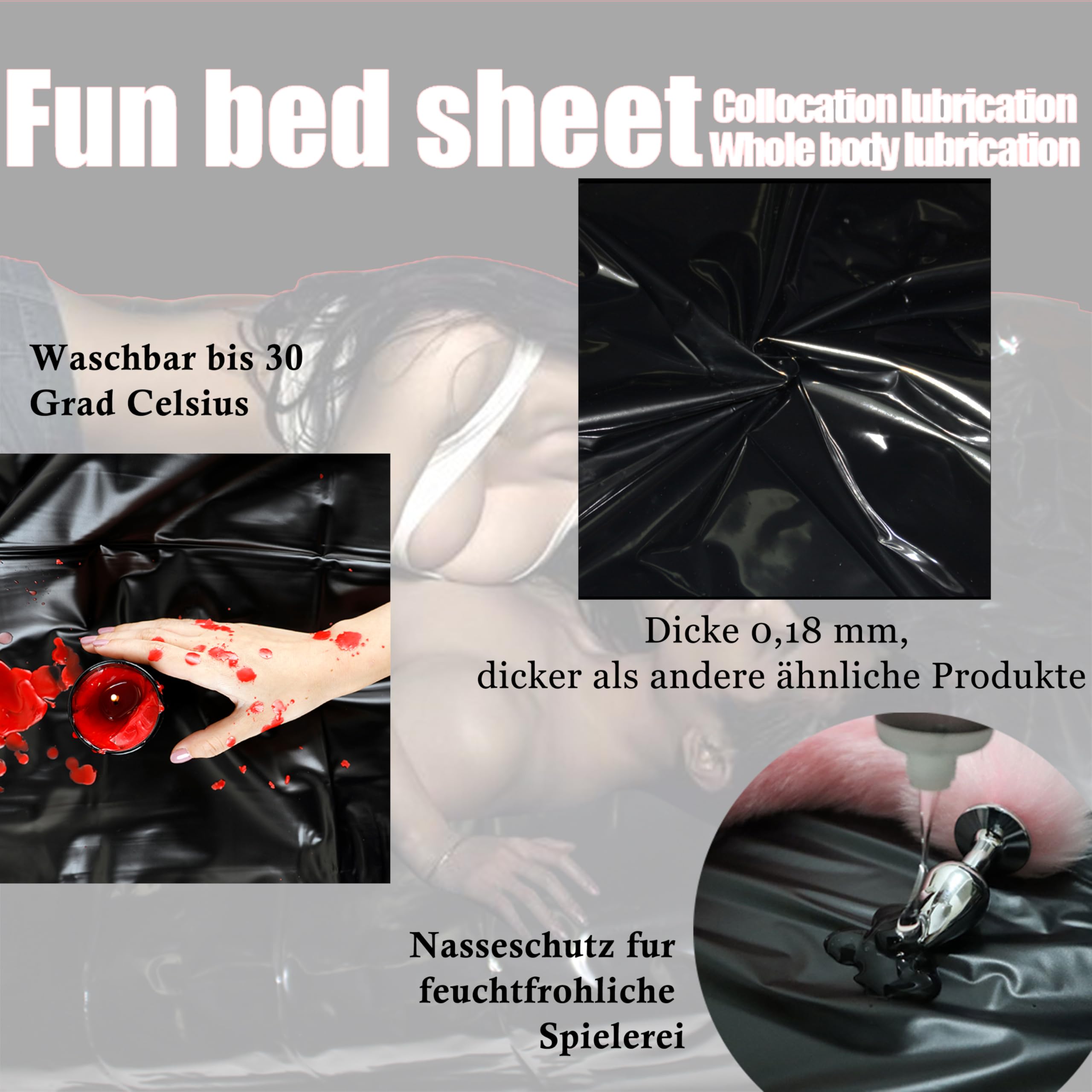 Drap érotique imperméable pour Couple, 220 x 200 cm, Couverture d'amour Imperméable pour Le Sexe Lavable Drap en Latex (Noir)