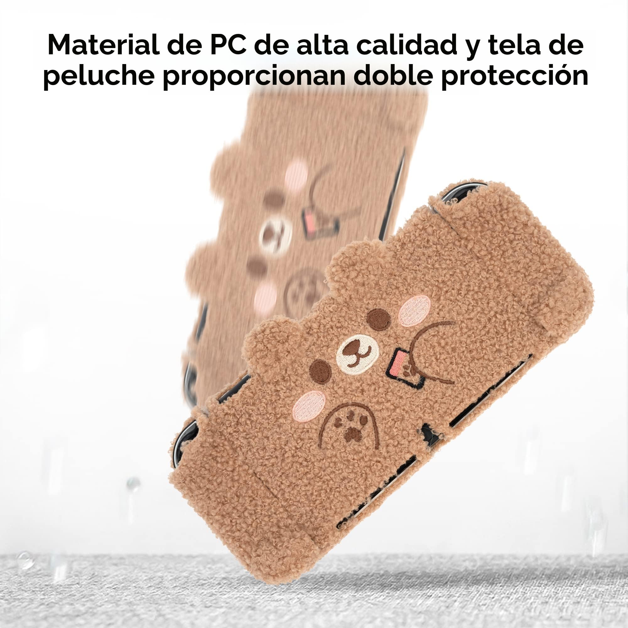 GeekShare Linda Funda Protectora de Felpa Compatible con Consola Switch OLED y Joy con - Absorción de Golpes y antiarañazos - Oso de Peluche