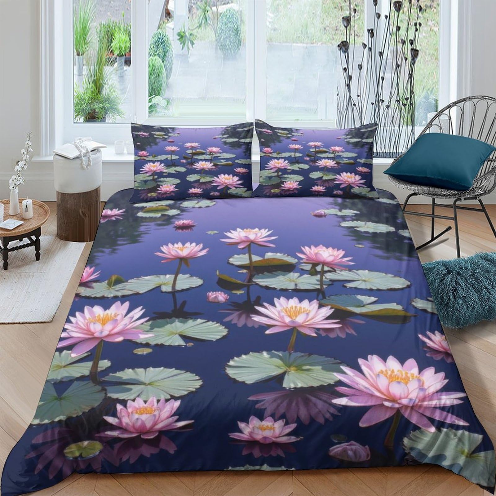 Ctjqhvkz Style-10 3D Printed Water Lily Pond Fitted Sheet Microfiber Soft Mattress Cover For Bedroom Guest Room Decor Dustproof Washable Single（135X200cm）