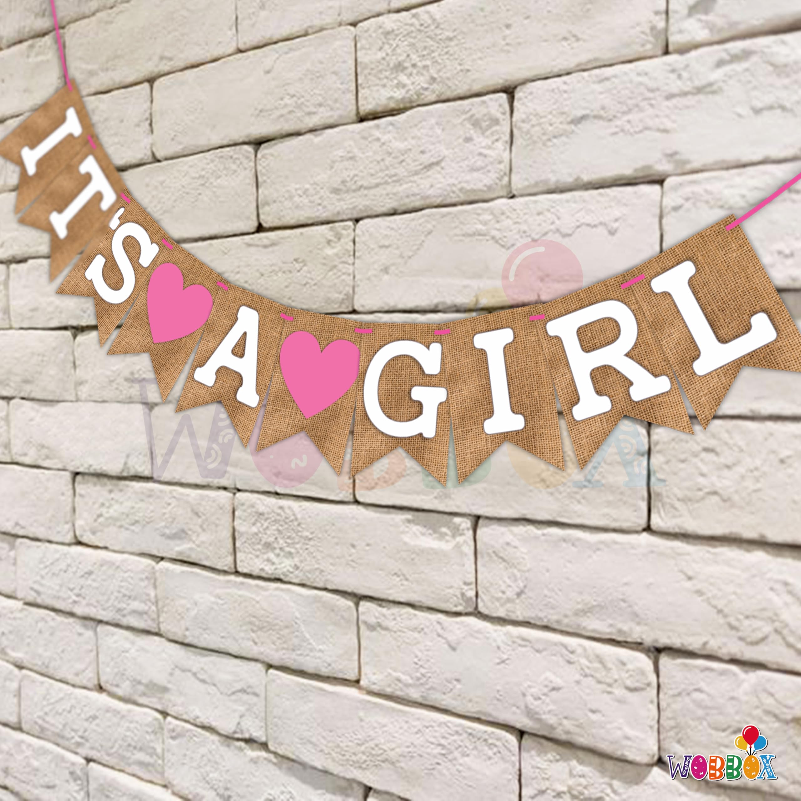 Wobbox Baby Shower Bunting Banner Color Brown and Pink Its A Girl, Party