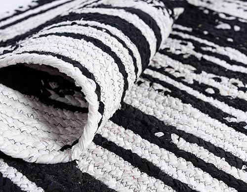 Miniatura 6 de Unique Loom Braided Chindi Collection Casual Modern Black Area Rug (9' 0 x 12' 0)