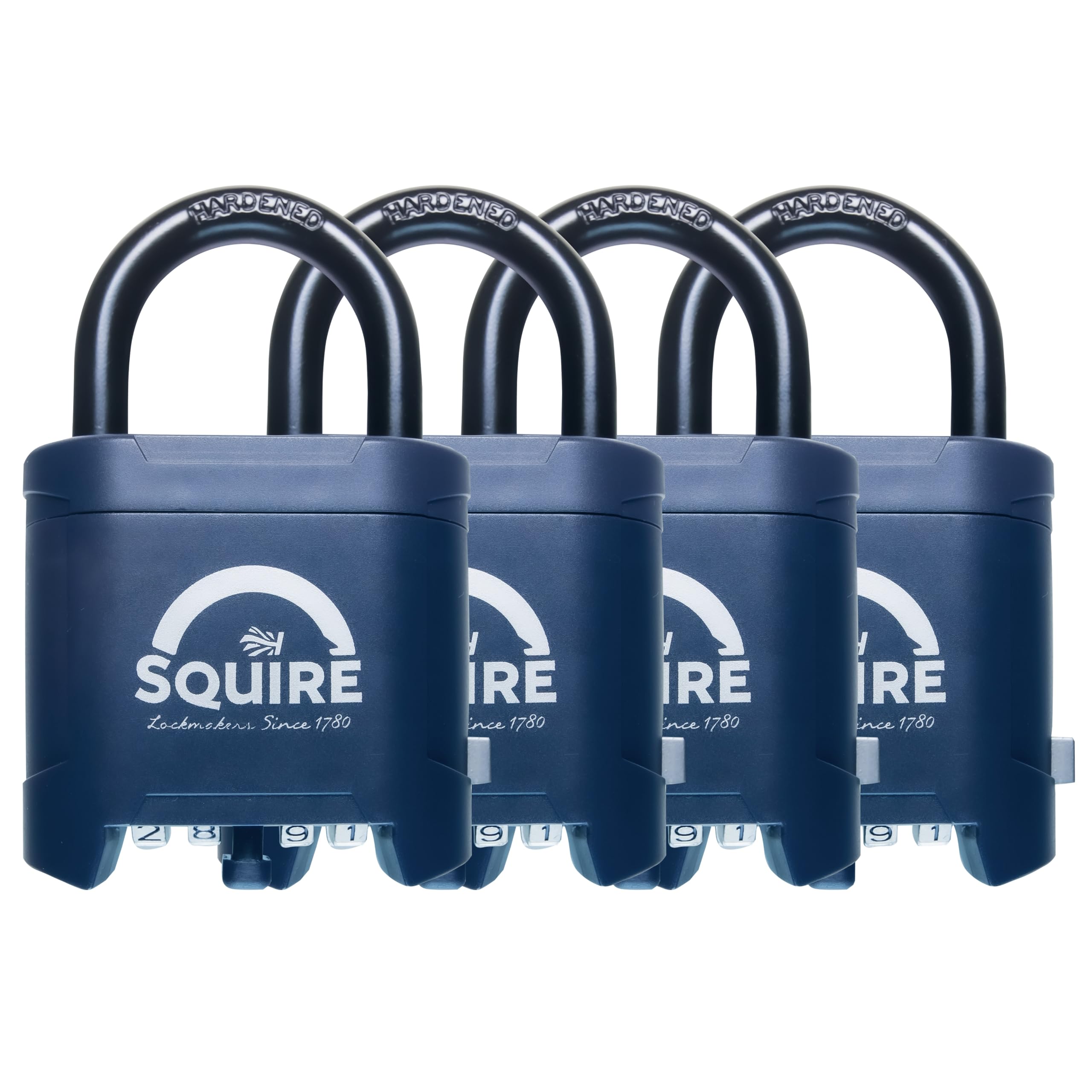 Squire Mystic Combi BF60-4 Pack, Heavy Duty Combination Padlocks, Keyless 4 Wheel Code Locks, Anti-Theft