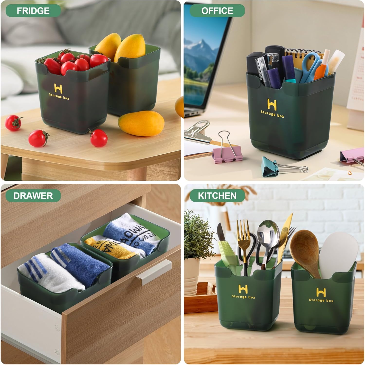 6 PCS Fridge Door Storage Organisers, Pantry Organizers and Storage Containers, Home Stackable Cupboard Snack Boxes for Food Fruit Veg, Kitchen Freezer Mini Plastic Organisation（Green）