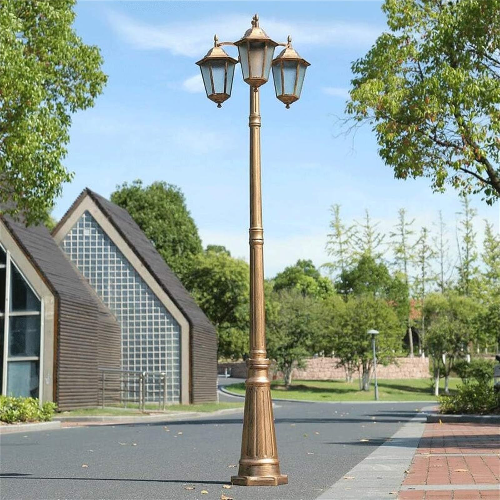 QUSYZD Solar Post Lights Outdoor Lamp Post Light, Outdoor Lamp Post Light - Triple-Head,Waterproof Street Light with Frosted Glass Lampshade, Anti-Rust Aluminum Led,Bronze-Height 200cm