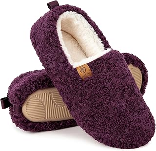 Women’s Soft Curly Full Slippers Memory Foam Lightweight House Shoes Cozy Loafer with Polar Fleece Lining