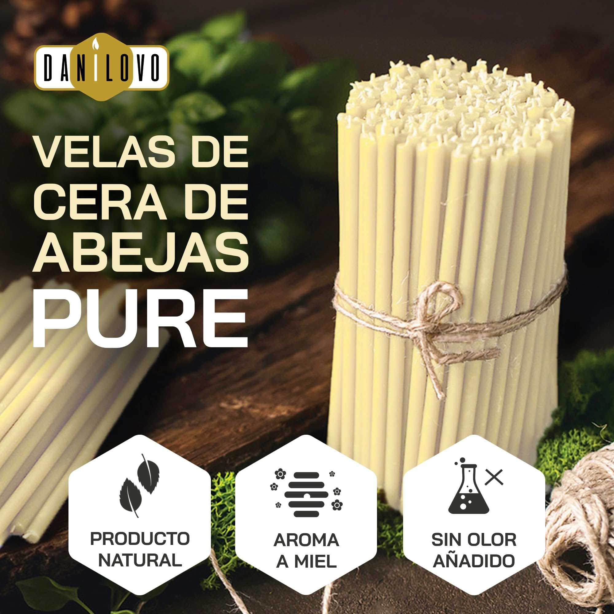Danilovo Velas de Cera de Abeja Naturales Ortodoxas 50 Unidades Blanco