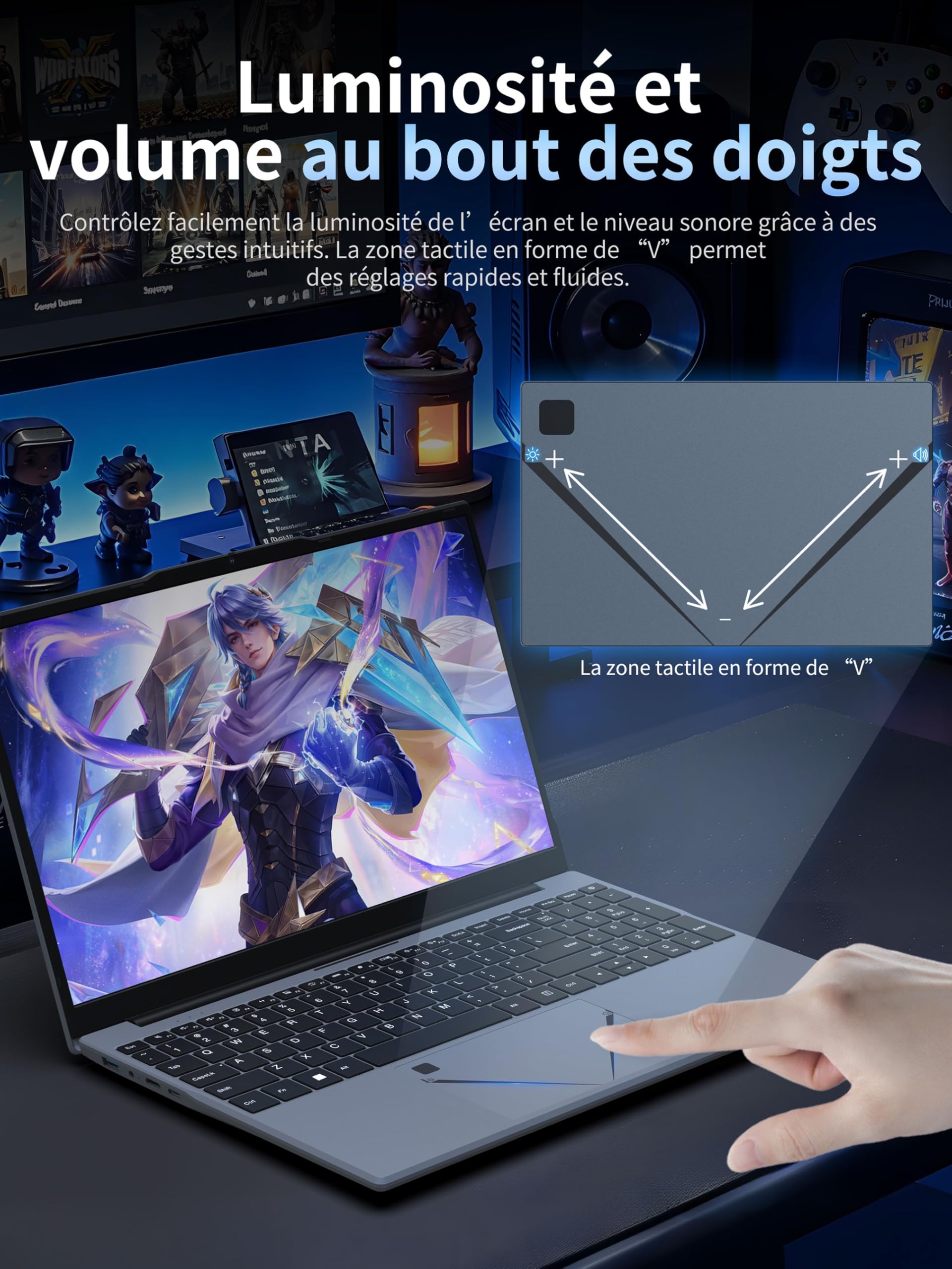 Amita PC Portable 15,6" FHD, Ryzen 5 3500U (Jusqu’à 3,7 GHz), Quad-Core, 16 Go RAM, SSD Ordinateur Portable Léger avec Touchpad Innovant & Webcam avec Interrupteur de Confidentialité, (450, Go)