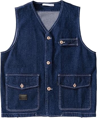 Mens Western Cowboy Vests Gilet Button Down Vintage Wash Denim Vest Casual Slim Fit Sleeveless Jacket