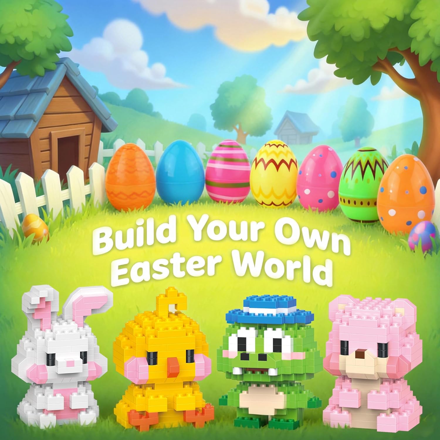 TAHAVICE 4 Pack Prefilled Easter Eggs Filler with Mini Cute Animal Building Block Set, Easter Basket Stuffers Essentials for Teen Kids,Party Favors for Boys Girls Adults Ages 6+