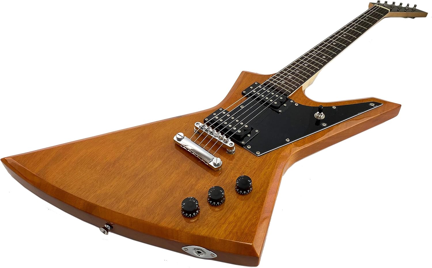 Full Size Right Handed Rock Style Electric 6 String Guitar, Solid Wood Body and Bolt on Neck, Cable and Allen Wrench, Color: Natural Brown