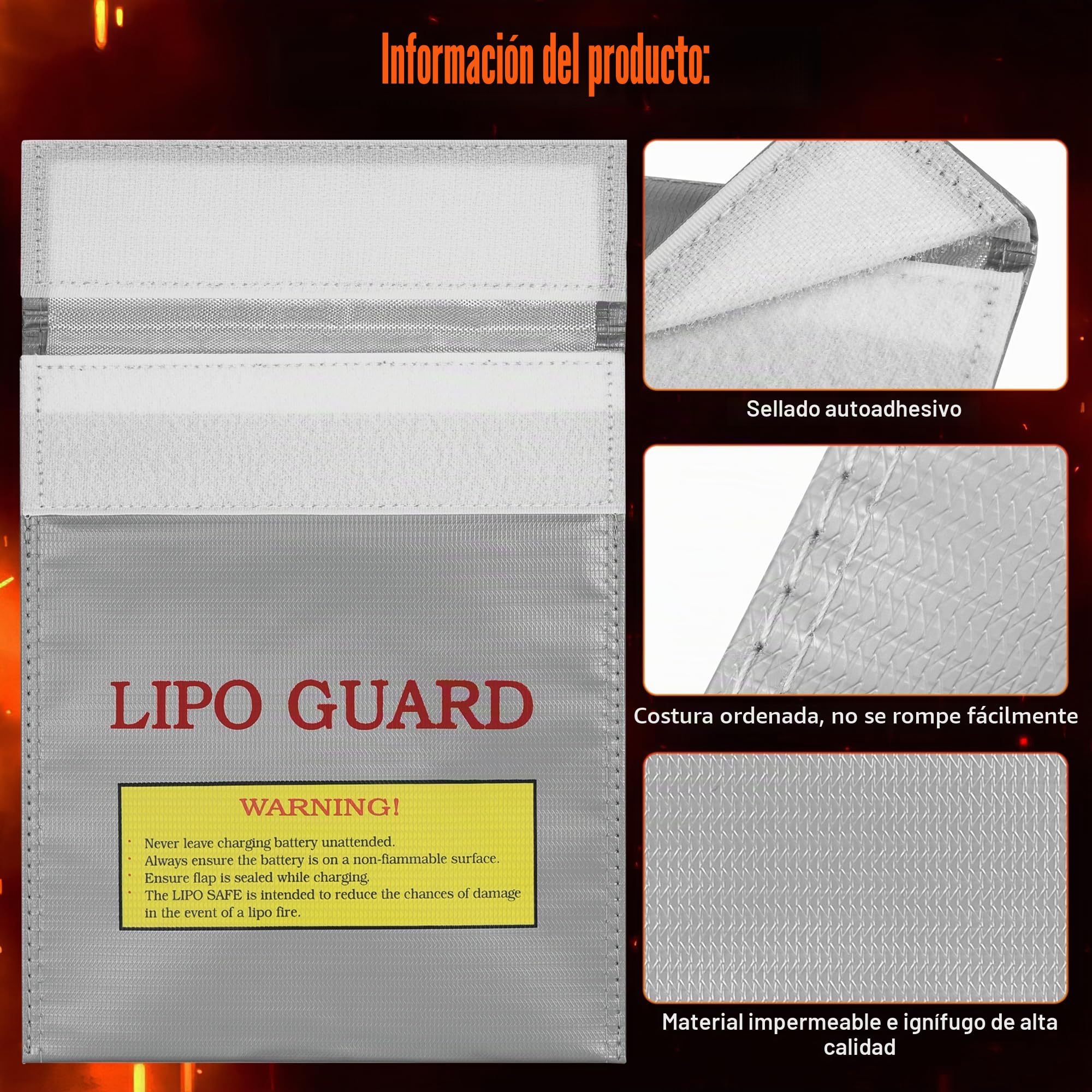 Bolsa de Seguridad Ignífuga, Bolsa de Seguridad Prueba de Explosiones, Bolsas Prueba de Fuego Resistente para Objetos Valo, Pilas, Dinero Efectivo, Pasaporte, Joyería (22.5 x 18.5cm)