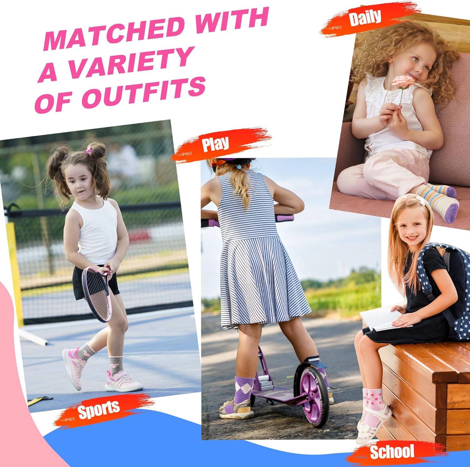 Non Slip Toddler Socks with Grips 12 Pairs Girls Anti Skid Crew Grippy Socks with Fun Patterns for Kids 1-7 Years - Image 6