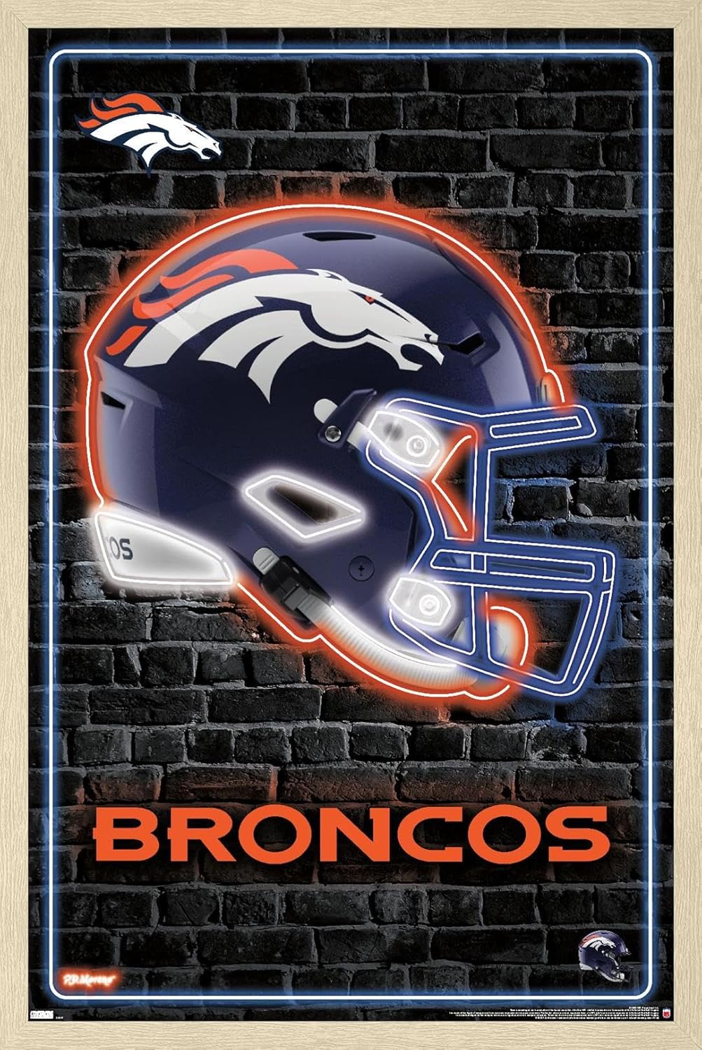 NFL Denver Broncos - Neon Helmet 23 Wall Poster, 34L" x 22.4W", Premium Poster & Clip Bundle