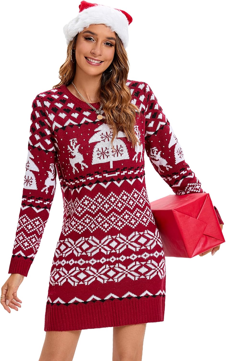 Ugly Christmas Sweaters Dresses with Santa Hat Knit Sexy Christmas Outfits for Women